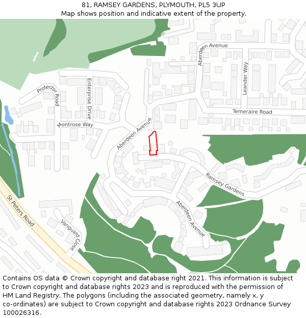 81, RAMSEY GARDENS, PLYMOUTH, PL5 3UP: Location map and indicative extent of plot