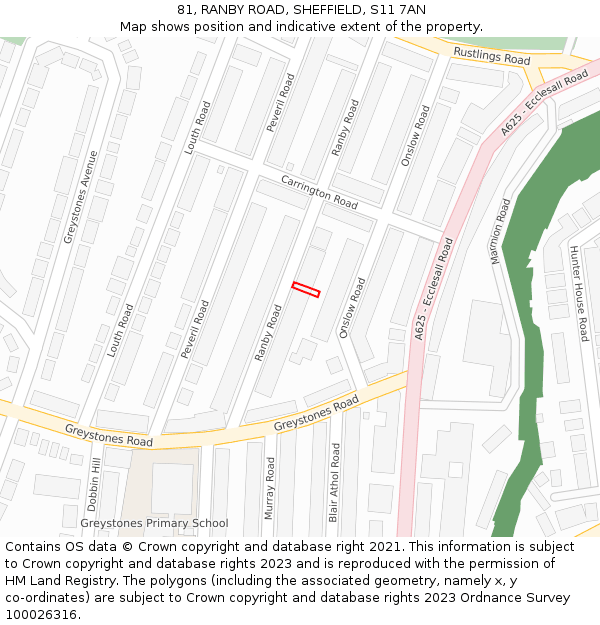 81, RANBY ROAD, SHEFFIELD, S11 7AN: Location map and indicative extent of plot