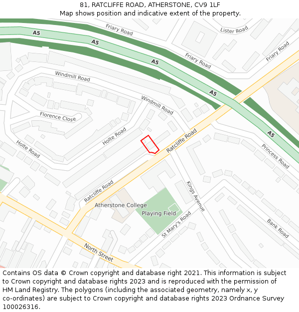 81, RATCLIFFE ROAD, ATHERSTONE, CV9 1LF: Location map and indicative extent of plot