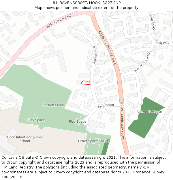 81, RAVENSCROFT, HOOK, RG27 9NP: Location map and indicative extent of plot