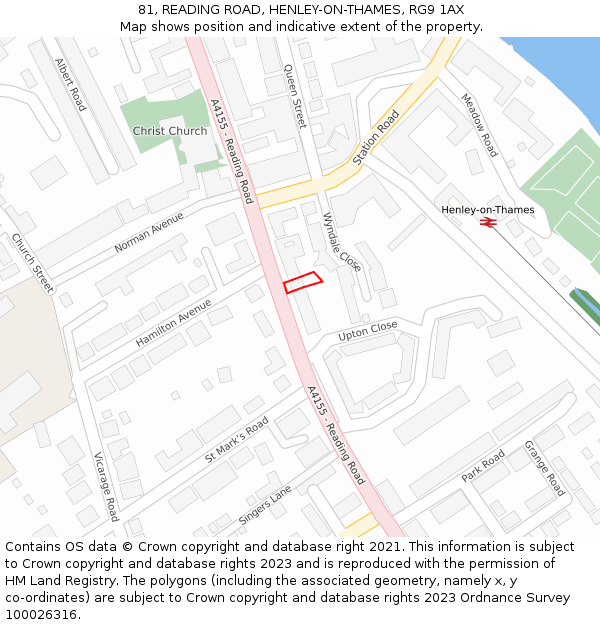 81, READING ROAD, HENLEY-ON-THAMES, RG9 1AX: Location map and indicative extent of plot