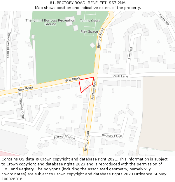 81, RECTORY ROAD, BENFLEET, SS7 2NA: Location map and indicative extent of plot