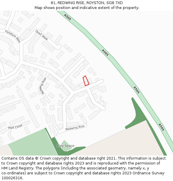 81, REDWING RISE, ROYSTON, SG8 7XD: Location map and indicative extent of plot