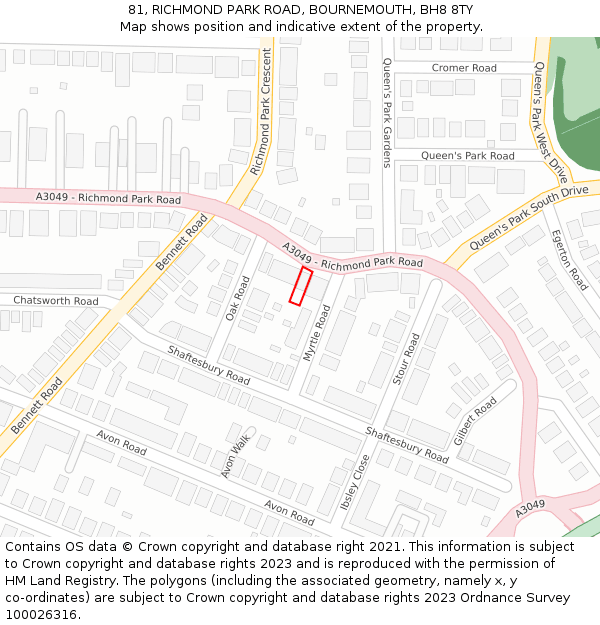 81, RICHMOND PARK ROAD, BOURNEMOUTH, BH8 8TY: Location map and indicative extent of plot