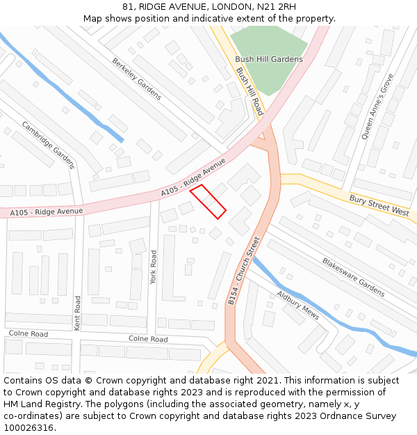 81, RIDGE AVENUE, LONDON, N21 2RH: Location map and indicative extent of plot
