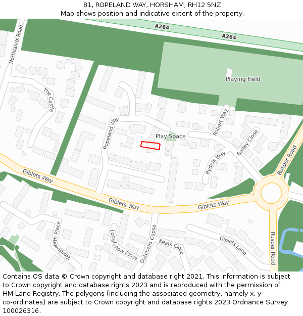 81, ROPELAND WAY, HORSHAM, RH12 5NZ: Location map and indicative extent of plot