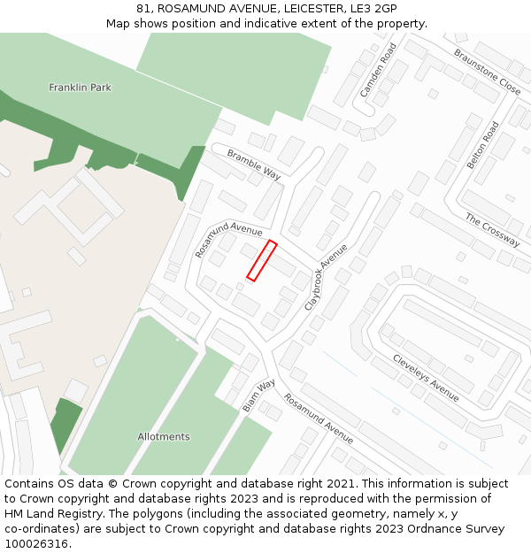 81, ROSAMUND AVENUE, LEICESTER, LE3 2GP: Location map and indicative extent of plot