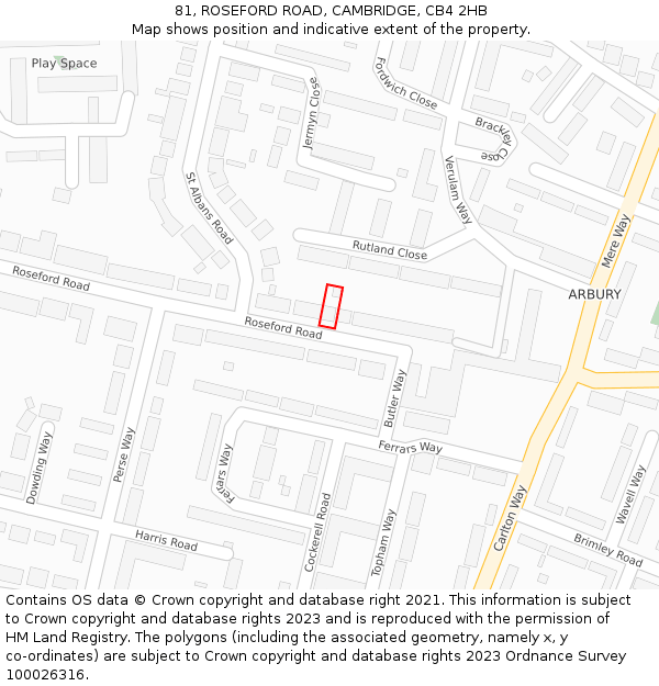 81, ROSEFORD ROAD, CAMBRIDGE, CB4 2HB: Location map and indicative extent of plot