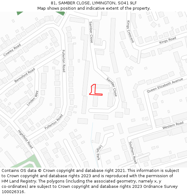 81, SAMBER CLOSE, LYMINGTON, SO41 9LF: Location map and indicative extent of plot