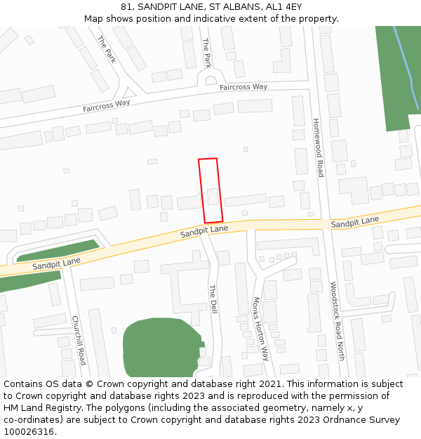 81, SANDPIT LANE, ST ALBANS, AL1 4EY: Location map and indicative extent of plot