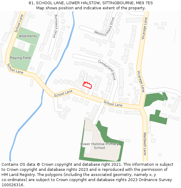 81, SCHOOL LANE, LOWER HALSTOW, SITTINGBOURNE, ME9 7ES: Location map and indicative extent of plot