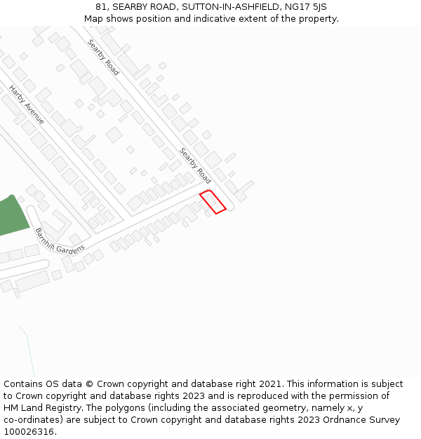 81, SEARBY ROAD, SUTTON-IN-ASHFIELD, NG17 5JS: Location map and indicative extent of plot