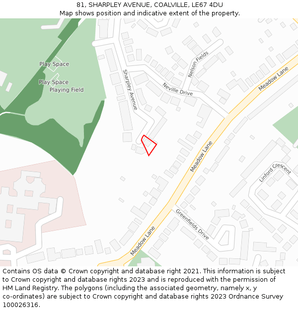 81, SHARPLEY AVENUE, COALVILLE, LE67 4DU: Location map and indicative extent of plot
