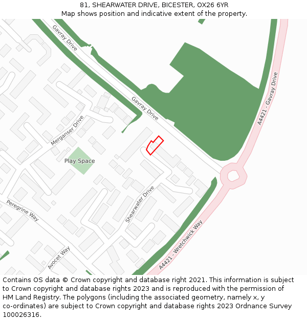 81, SHEARWATER DRIVE, BICESTER, OX26 6YR: Location map and indicative extent of plot