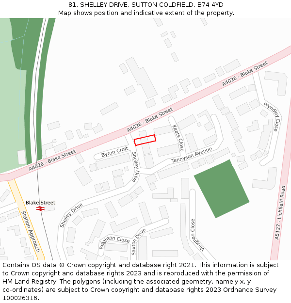 81, SHELLEY DRIVE, SUTTON COLDFIELD, B74 4YD: Location map and indicative extent of plot