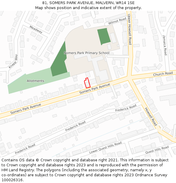 81, SOMERS PARK AVENUE, MALVERN, WR14 1SE: Location map and indicative extent of plot