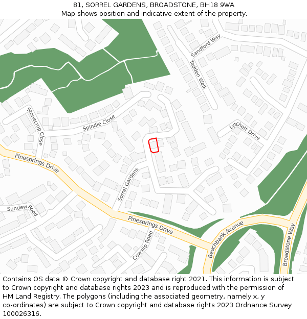 81, SORREL GARDENS, BROADSTONE, BH18 9WA: Location map and indicative extent of plot
