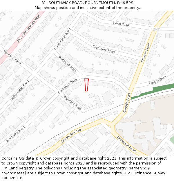 81, SOUTHWICK ROAD, BOURNEMOUTH, BH6 5PS: Location map and indicative extent of plot