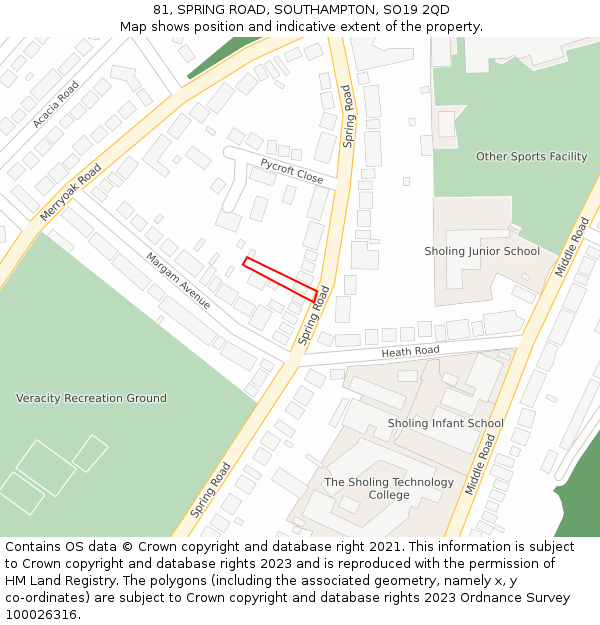 81, SPRING ROAD, SOUTHAMPTON, SO19 2QD: Location map and indicative extent of plot