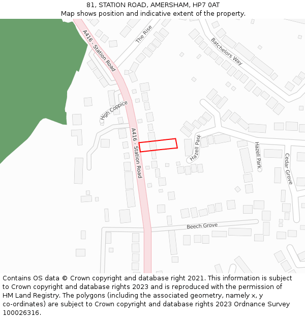 81, STATION ROAD, AMERSHAM, HP7 0AT: Location map and indicative extent of plot