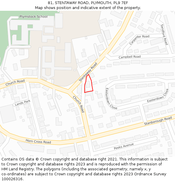 81, STENTAWAY ROAD, PLYMOUTH, PL9 7EF: Location map and indicative extent of plot