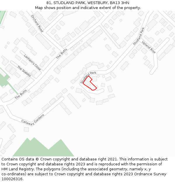 81, STUDLAND PARK, WESTBURY, BA13 3HN: Location map and indicative extent of plot