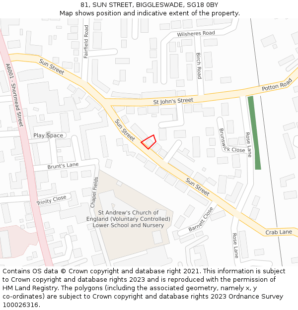 81, SUN STREET, BIGGLESWADE, SG18 0BY: Location map and indicative extent of plot