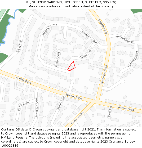 81, SUNDEW GARDENS, HIGH GREEN, SHEFFIELD, S35 4DQ: Location map and indicative extent of plot