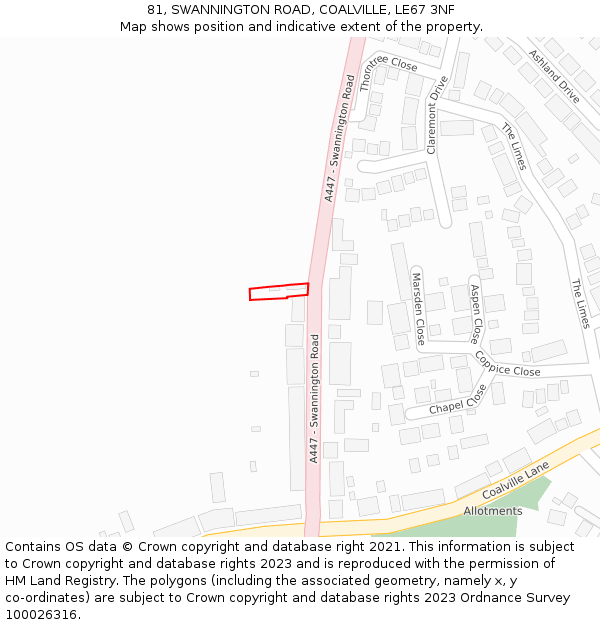 81, SWANNINGTON ROAD, COALVILLE, LE67 3NF: Location map and indicative extent of plot