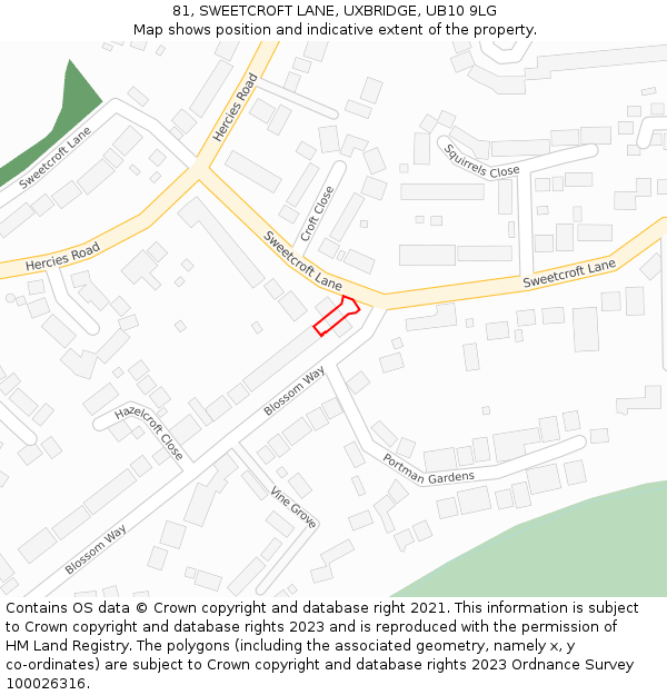 81, SWEETCROFT LANE, UXBRIDGE, UB10 9LG: Location map and indicative extent of plot