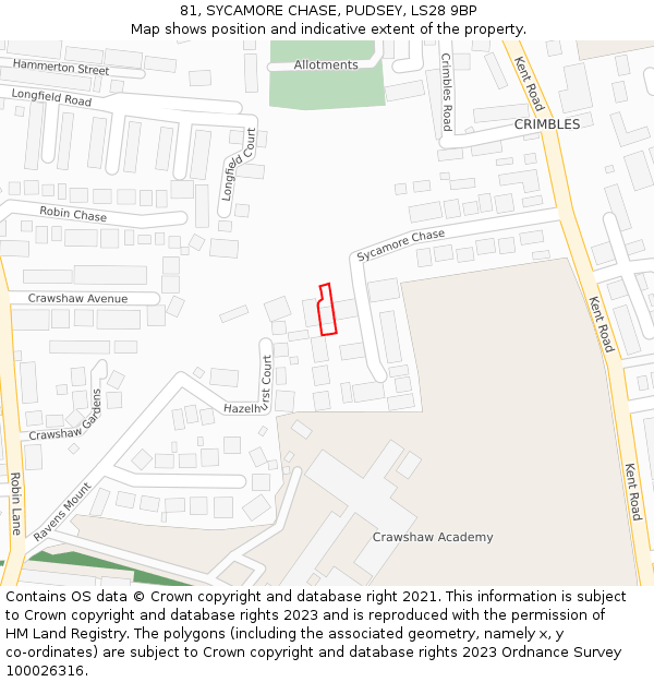 81, SYCAMORE CHASE, PUDSEY, LS28 9BP: Location map and indicative extent of plot