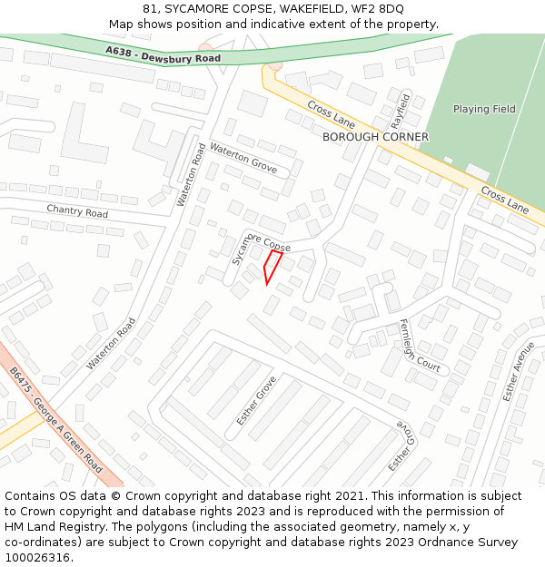 81, SYCAMORE COPSE, WAKEFIELD, WF2 8DQ: Location map and indicative extent of plot