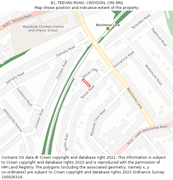 81, TEEVAN ROAD, CROYDON, CR0 6RQ: Location map and indicative extent of plot