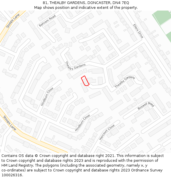 81, THEALBY GARDENS, DONCASTER, DN4 7EQ: Location map and indicative extent of plot