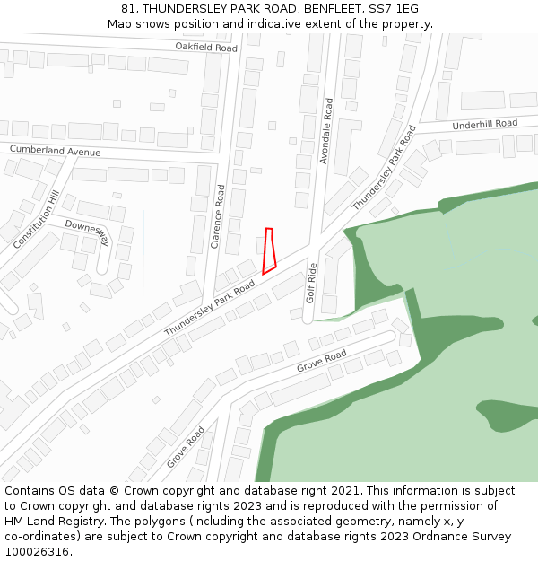 81, THUNDERSLEY PARK ROAD, BENFLEET, SS7 1EG: Location map and indicative extent of plot