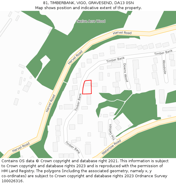 81, TIMBERBANK, VIGO, GRAVESEND, DA13 0SN: Location map and indicative extent of plot