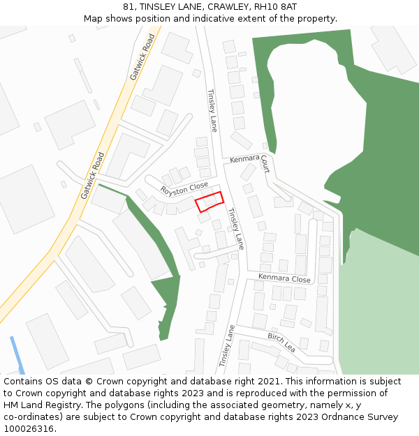 81, TINSLEY LANE, CRAWLEY, RH10 8AT: Location map and indicative extent of plot