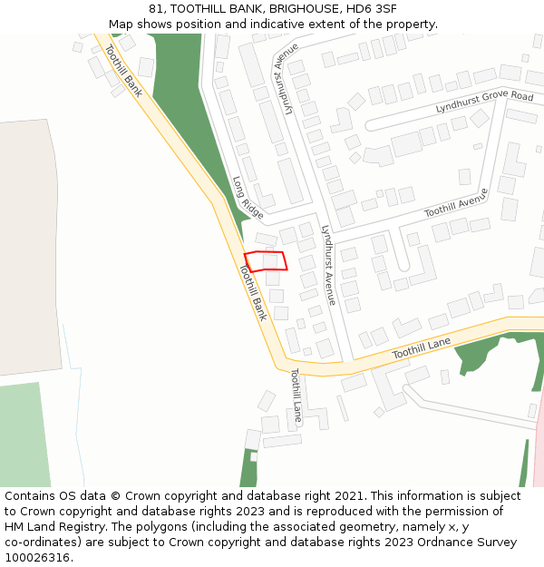 81, TOOTHILL BANK, BRIGHOUSE, HD6 3SF: Location map and indicative extent of plot
