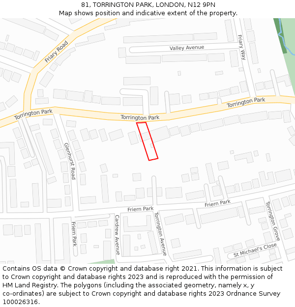 81, TORRINGTON PARK, LONDON, N12 9PN: Location map and indicative extent of plot