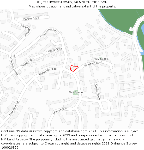 81, TRENOWETH ROAD, FALMOUTH, TR11 5GH: Location map and indicative extent of plot