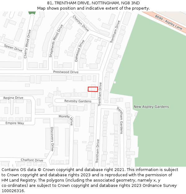 81, TRENTHAM DRIVE, NOTTINGHAM, NG8 3ND: Location map and indicative extent of plot