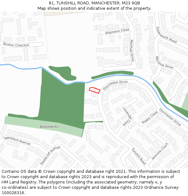 81, TUNSHILL ROAD, MANCHESTER, M23 9QB: Location map and indicative extent of plot