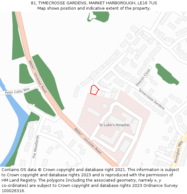 81, TYMECROSSE GARDENS, MARKET HARBOROUGH, LE16 7US: Location map and indicative extent of plot