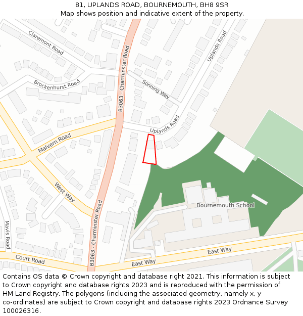 81, UPLANDS ROAD, BOURNEMOUTH, BH8 9SR: Location map and indicative extent of plot