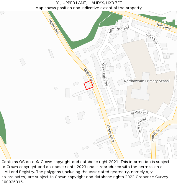 81, UPPER LANE, HALIFAX, HX3 7EE: Location map and indicative extent of plot