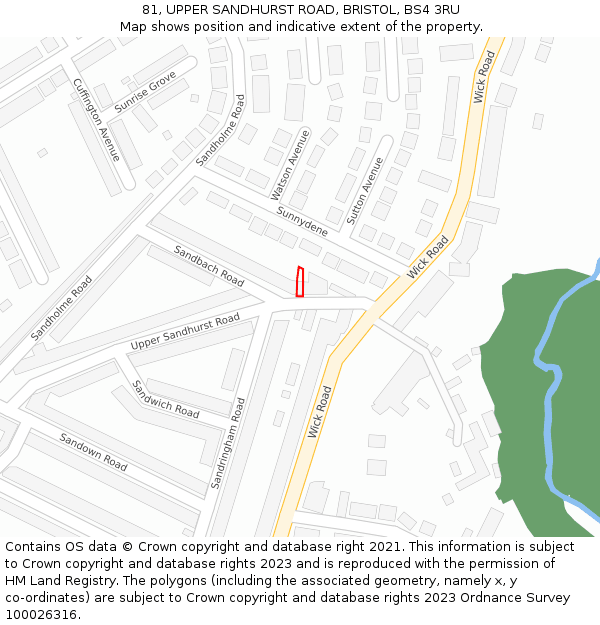 81, UPPER SANDHURST ROAD, BRISTOL, BS4 3RU: Location map and indicative extent of plot