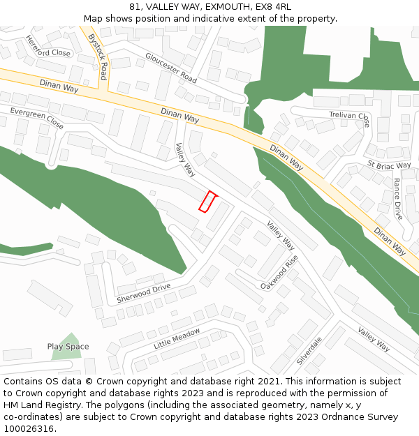 81, VALLEY WAY, EXMOUTH, EX8 4RL: Location map and indicative extent of plot