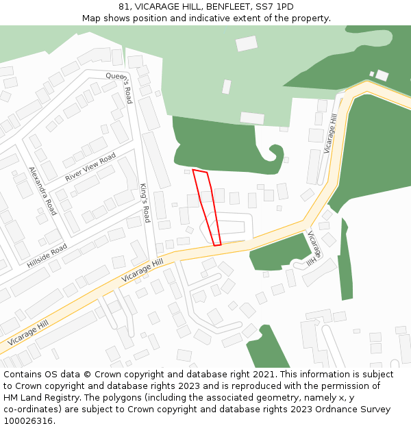 81, VICARAGE HILL, BENFLEET, SS7 1PD: Location map and indicative extent of plot