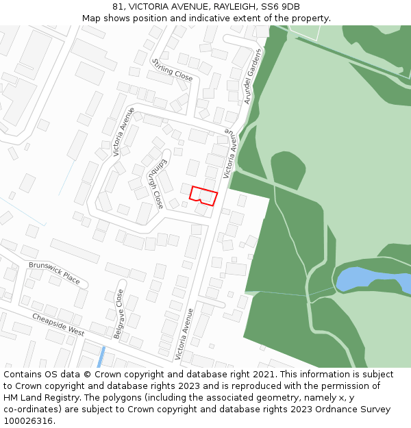 81, VICTORIA AVENUE, RAYLEIGH, SS6 9DB: Location map and indicative extent of plot