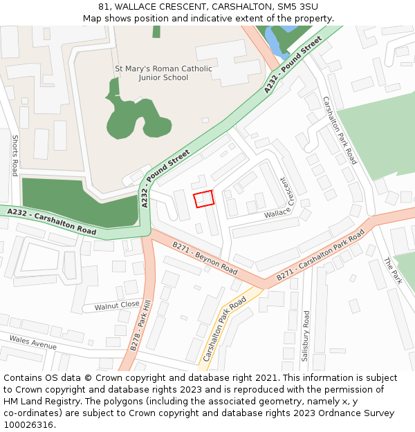 81, WALLACE CRESCENT, CARSHALTON, SM5 3SU: Location map and indicative extent of plot